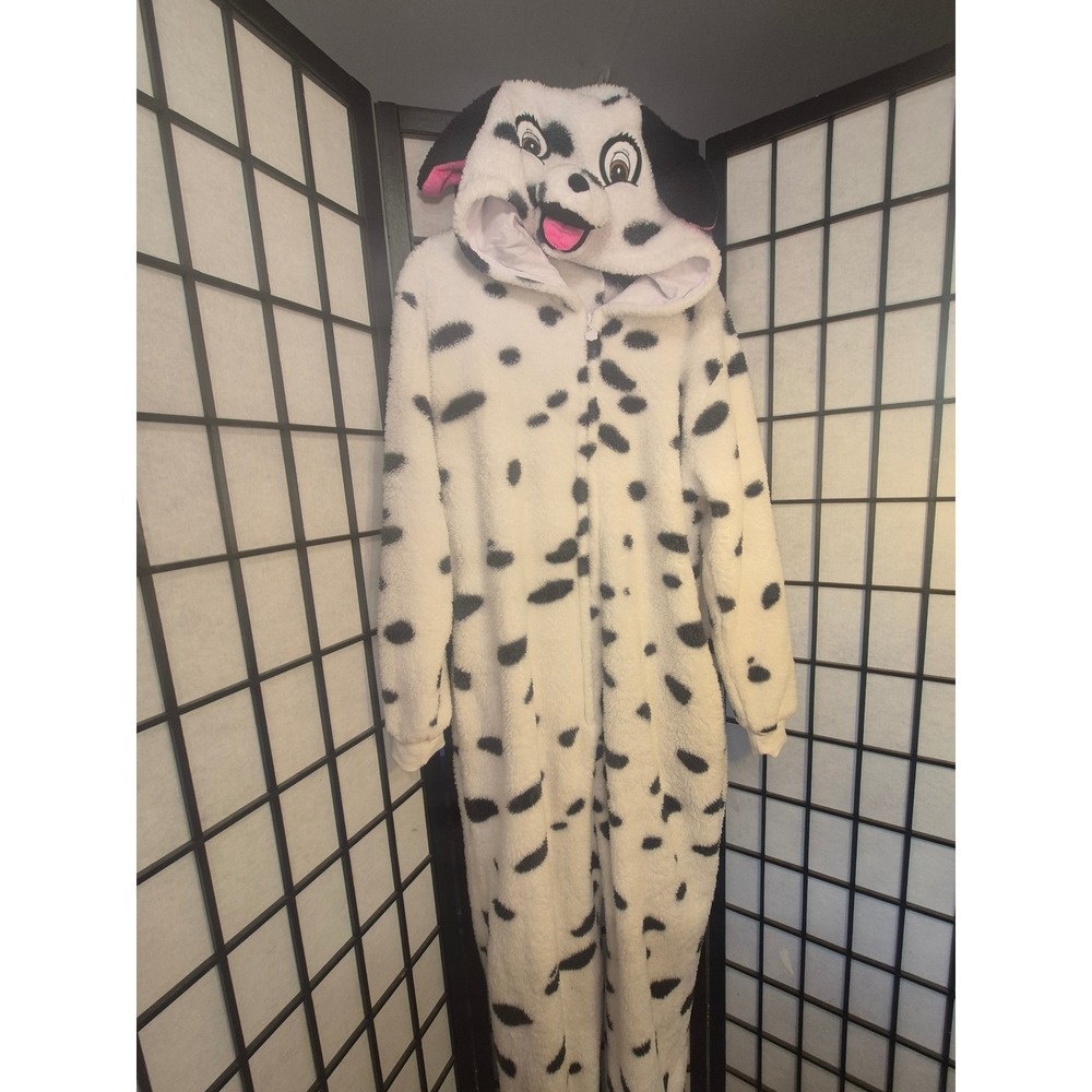 Disney 101 Dalmatians Sherpa Fleece Hooded Union Suit Pajamas XL White Black XL